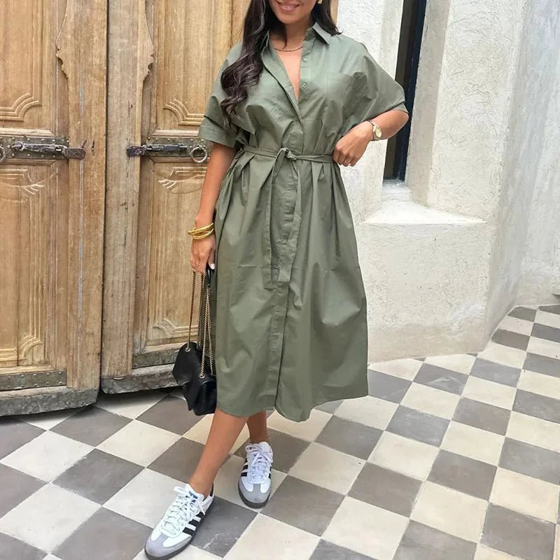 versatile Women's Solid Shirt Dress - Hallebeauty - HalleBeauty